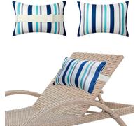 Garden Sunlounger Head Pillows - 2-Pack Waterproof Head Cushion with Adjustable Elastic Band & Striped Print for Patio, Garden, Deck Chairs, Folding Hanging & Camping Outdoor Furniture (B)