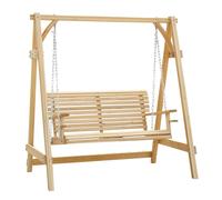 Garden Swing Bench 2-Seater Larch Wooden Natural Finish 162x125x185cm Cup Trays