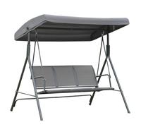 Garden Swing Bench Grey Canopy 3 Seater Swing Chair Steel Frame Breathable Mesh
