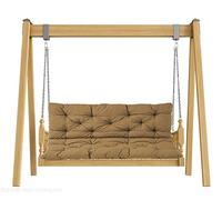 Garden Swing Cushion with Backrest Indoor Outdoor Bench Pillow for 2 3 Seaters Loveseat Pad 150x100x8 cm Khaki Wooden Bench Cushion Comfortable &