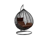 Garden Swing Egg Chair Hanging Chair Hammock Chair with Cushion, Patio Furniture Indoor Outdoor Lounge Black Chairs Brown Cushion with Sturdy Steel Frame