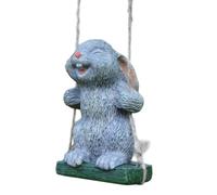 Garden Swinging Rabbit Ornament Resin Bunny Decorative Garden Ornament Lifelike Rabbit Animal Sculpture Patio Decorative Figure Indoor Outdoor Lawn Yard Home Decoration (Grey SwingRabbit)
