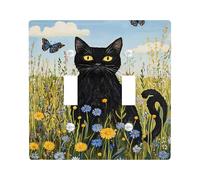 Garden Switch Cover Plate Cat in the Meadow with Butterflies Thermoplastic Wall Plates Standard Size Double Rocker