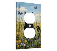 Garden Switch Cover Plate Cat in the Meadow with Butterflies Thermoplastic Wall Plates Standard Size Single Duplex Plug