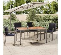 Garden Table 150x90x75cm Grey PE Rattan Frame Solid Acacia Wood Top for Patio UK