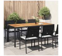 Garden Table 190x90x75 cm Black Poly Rattan with Acacia Wood Top, Sturdy Durable