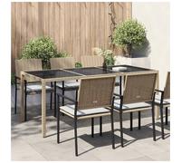 Garden Table 190x90x75cm Beige Poly Rattan Tempered Glass Top Patio Dining Large