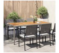 Garden table 190x90x75cm Grey Poly Rattan with Acacia Wood Top & Steel seating 6