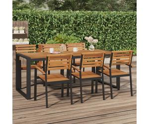 Garden Table 200x90x75cm Solid Acacia Wood Top Grey Steel Frame Outdoor Large XL
