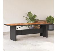 Garden Table 240x90x75 cm Black PE Rattan with Acacia Wood Top, Steel Frame UV