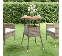 Garden Table Ø60x75 cm Grey Poly Rattan Steel Frame Solid Acacia Top for garden