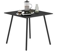 Garden Table 80x80x74cm Black Powder-Coated Steel Slat Top Seats 4 Outdoor Patio