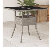 Garden Table 80x80x75 cm Light Grey PE Rattan Tempered Glass Outdoor for Garden
