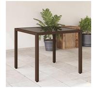 Garden Table 90x90x75 cm Brown PE Rattan Tempered Glass Top, UV Weatherproof