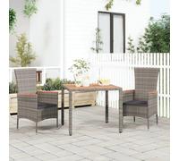 Garden Table 90x90x75 Grey PE Rattan Steel Frame Acacia Wood Top Outdoor Patios