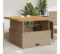 Garden Table Beige 110x110x71cm PE Rattan Acacia Top Adjustable Dining Outdoors