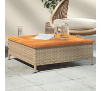 Garden Table Beige/Brown 70x70x25cm PE Rattan Acacia Wood Top Small Parasol Hole