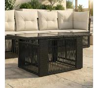 Garden Table Black 100x55cm PE Rattan Glass Top Steel Frame Rectangular Outdoor
