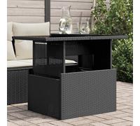 Garden Table Black 100x55x73cm PE Rattan Powder-Coated Steel Tempered Glass Lift