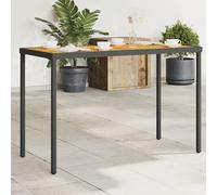Garden Table Black 115x54x74cm PE Rattan Acacia Wood Top Steel Legs TemperedTop