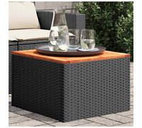 Garden Table Black 55x55x37cm PE Rattan Steel Frame Tempered Glass Top Patio Use