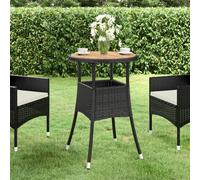 Garden Table Black Ø60x75cm Solid Acacia Wood Top Poly Rattan SteelFrame Outdoor