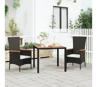 Garden Table Black 90x90x75 cm PE Rattan Frame Solid Acacia Wood Top Outdoor Eco