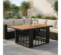 Garden Table Black Natural 100x55cm PE Rattan Glass Top Steel Frame Patio Bistro