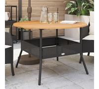 Garden Table Black PE Rattan Acacia Wood Top Ø110×71 cm Powder Steel Frame Large