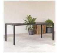 Garden Table Black PE Rattan Tempered Glass Top 190x90x75cm Powder-Coat SturdyUV