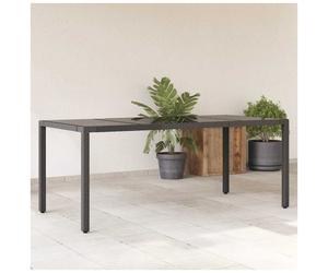 Garden Table Black PE Rattan Tempered Glass Top 190x90x75cm Powder-Coat SturdyUV