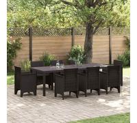 Garden Table Brown 250x100x73 cm Poly Rattan Steel Frame Outdoor Dining Large XL