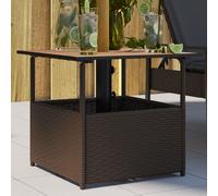 Garden Table Brown 55x55x46.5 cm PE Rattan Acacia Wood Top Outdoor Parasol Hole