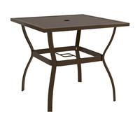 Garden table Brown 81.5x81.5x72 cm Powder-coated Steel Slatted Parasol Hole 3cm
