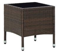 Garden Table Brown PE Rattan Steel Frame Glass Top 40x40x45 cm Compact for Patio