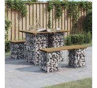 Garden table dark brown impregnated pine top galvanised gabion base 100x70x72cm
