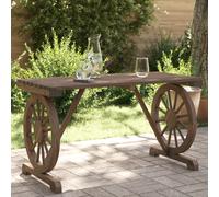 Garden Table Dark Brown Solid Fir Wood 115x55x65 cm. Wagon Wheel Outdoor Rustic