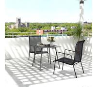 Outsunny Garden Table for 4 Person with Slat Top, Steel Frame, Grey - Grey - Steel - 80L x 80W x 74Hcm
