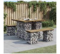 Garden table gabion pine top dark brown 100x102x72 cm galvanised steel base eco