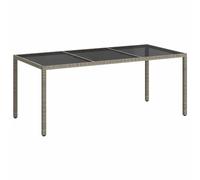 vidaXL Garden Table Grey Tempered Glass and Poly Rattan Patio Dinner Table