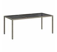 vidaXL Garden Table Grey Tempered Glass and Poly Rattan Patio Dinner Table