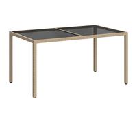 vidaXL Garden Table Tempered Glass and Poly Rattan Brown Patio Dinner Table