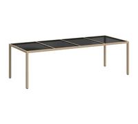 vidaXL Garden Table Beige Tempered Glass and Poly Rattan Outdoor Dinner Table