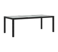 vidaXL Garden Table Black Tempered Glass and Poly Rattan Patio Dinner Table