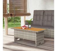 Garden Table Grey 100x50x43/63 cm Solid Acacia Wood & PE Rattan Lift-Up Top XL.
