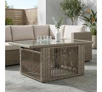 Garden Table Grey 100x55x37 cm, PE Rattan Glass Top Steel Frame Rectangular UV