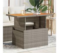 Garden Table Grey 100x55x44/73cm PE Rattan Powder-Coated Steel Tempered Glass XL