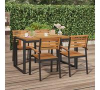 Garden Table Grey 140x80x75cm Solid Acacia Wood Top Steel Frame Outdoors Dining