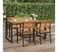 Garden Table Grey 160x80x75cm Solid Acacia Wood Top Steel Frame Outdoor Dining.