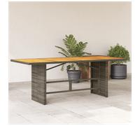 Garden table Grey 190x80x75cm PE rattan with Acacia wood top, Steel frame, patio